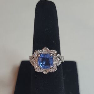 Kids Adjustable Silver and Light Blue Sapphire Gemstone Ring NWT